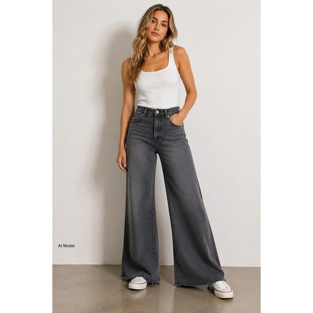Madewell Flared Wide Leg Jeans Faded Black Raw Hem Womens 28 Grunge High Rise